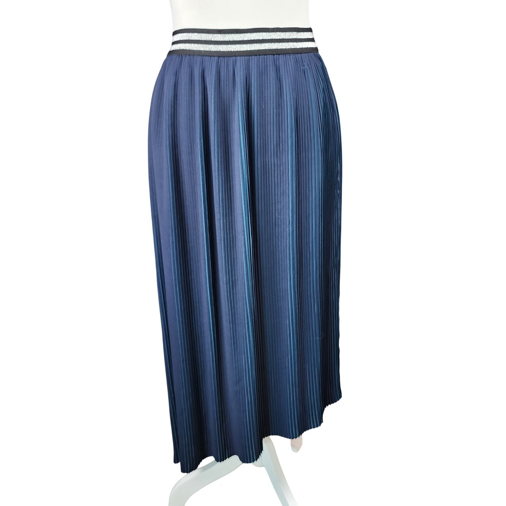 Seen Work Kept Anthropologie Pleated Midi Skirt Womens 10 Blue Teal Metallic NEW